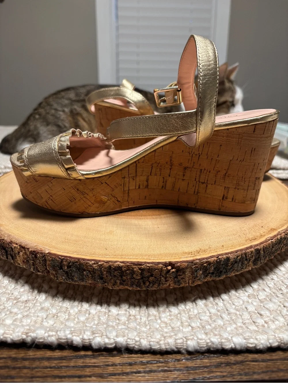 kate spade Metallic Gold Ruffle Strap Sandals